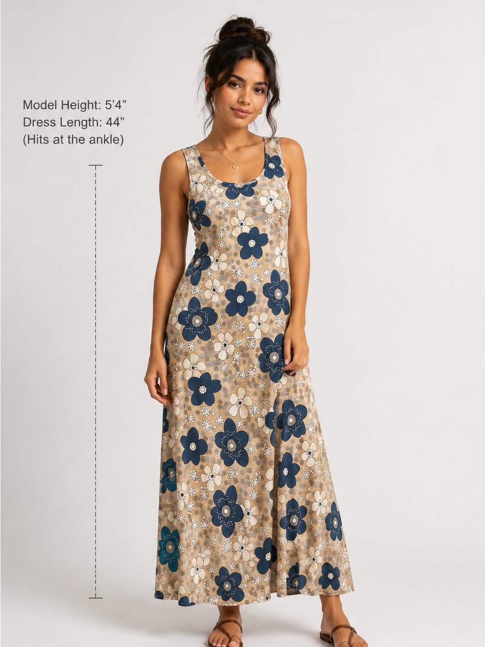 Bess Sleeveless Floral Maxi Dress in Beige and Navy - Picture 2 of 5